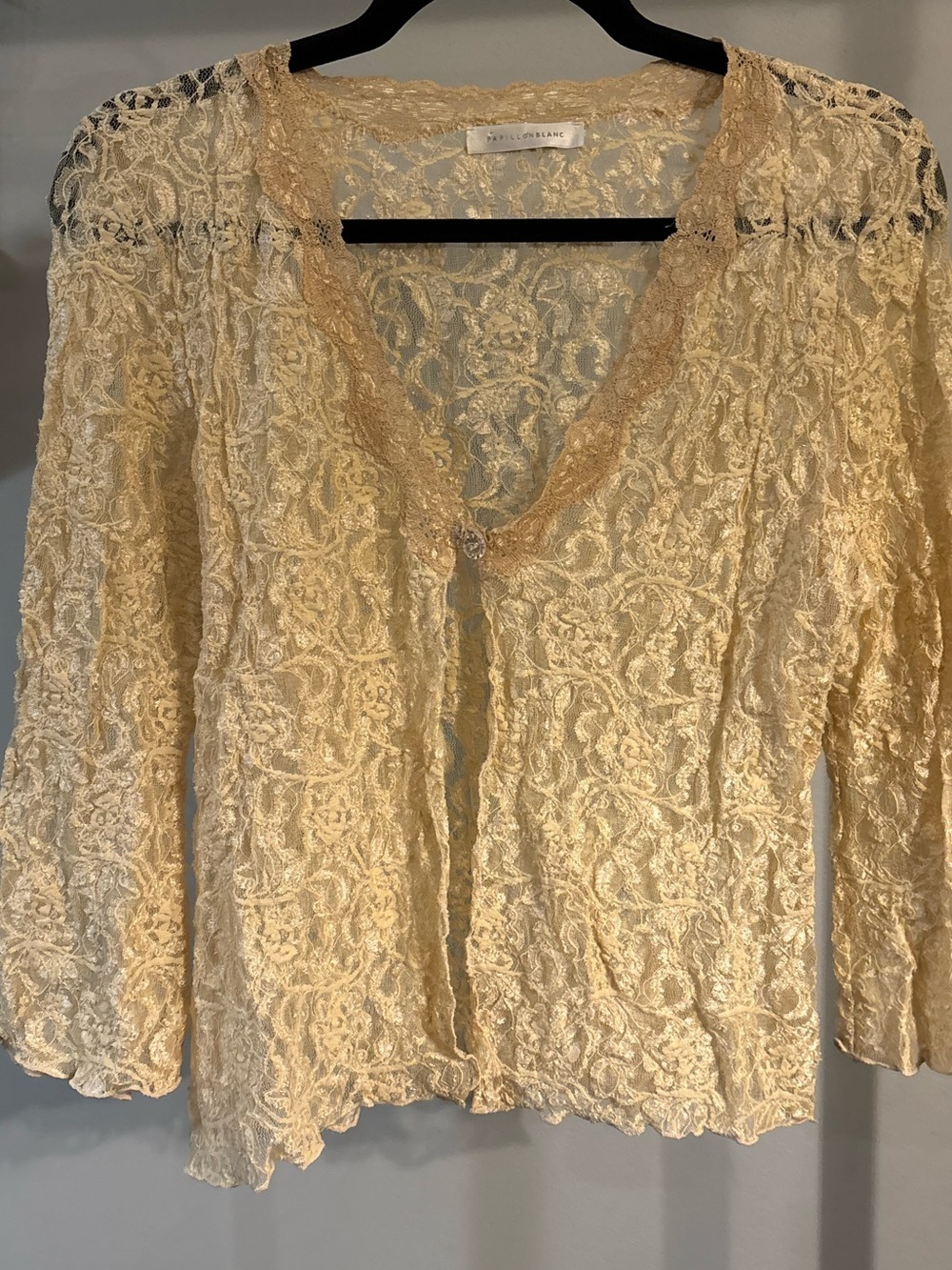 Papillon Blanc Delicate Lace Overlay Cardigan in Light Beige women’s size large - Picture 2 of 9